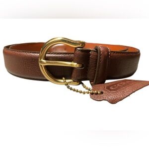 Coach Vtg Brown Leather Brass Buckle Belt w‎ Original Tag Sz 32 Classic Neutral